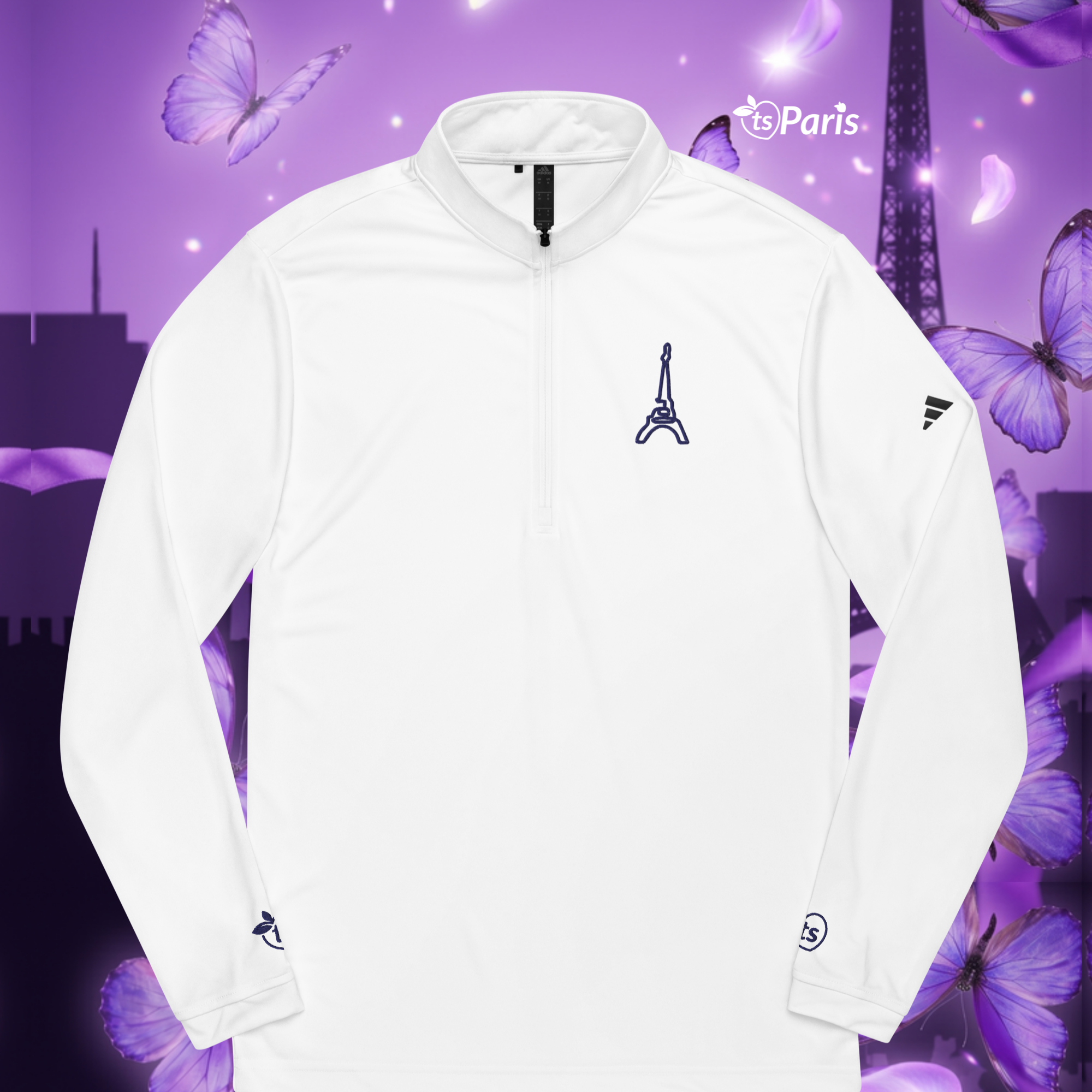adidas® par tsgabrielle® • Hommes • Paris - La Tour Eiffel • Pull à fermeture éclair quarter zip • Blanc