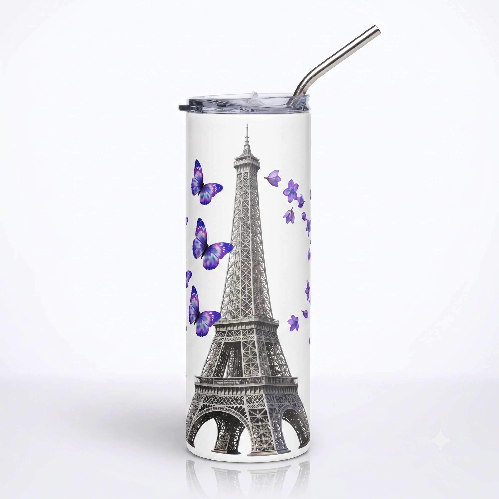 tsgabrielle® • Paris - La Tour Eiffel • Gobelet • Acier Inoxydable • Blanc • 20 oz