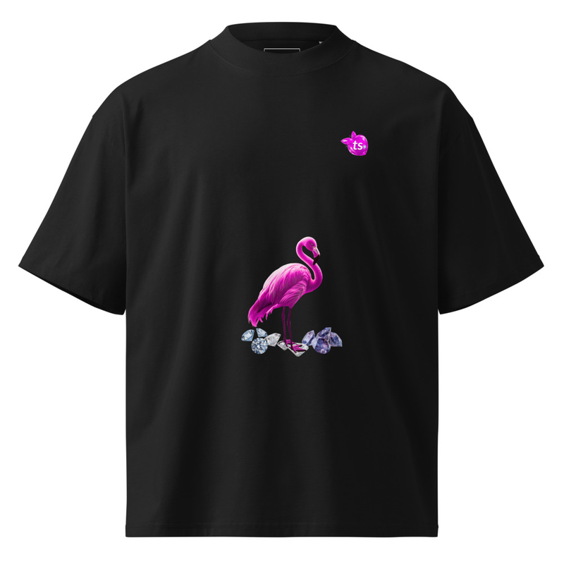 tsgabrielle® • Pour Lui • Flamant Rose • T-shirt col montant oversize • Noir • Coton biologique