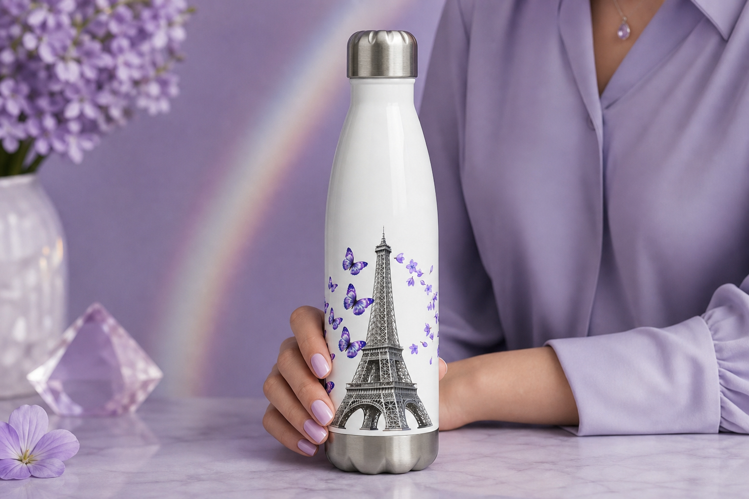 tsgabrielle® • Paris - La Tour Eiffel • Gourde • Blanc • Acier Inoxydable • 500 ml - View 14
